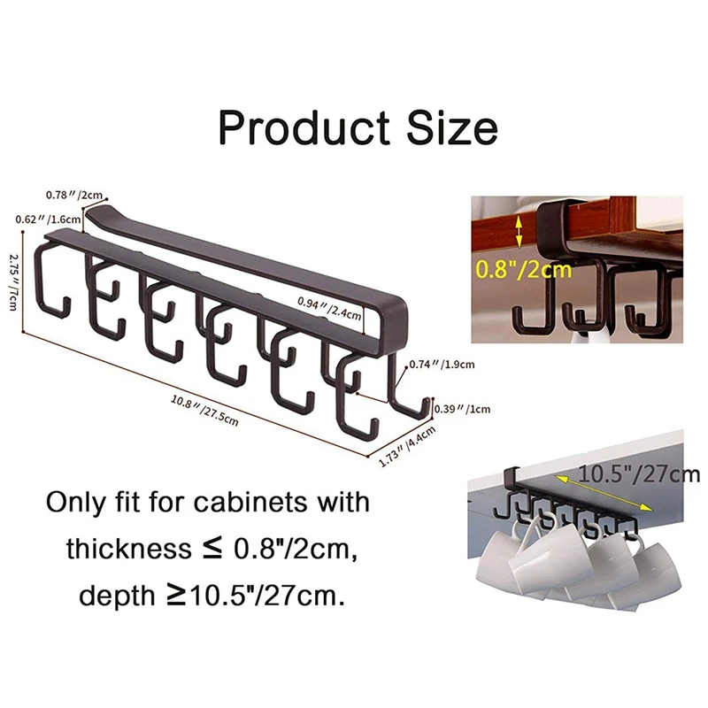 Многофункциональный держатель для кружки с 12 крючками, держатель для кофейной чашки для кухни, шкафа и любой толщины 0,8 дюйма