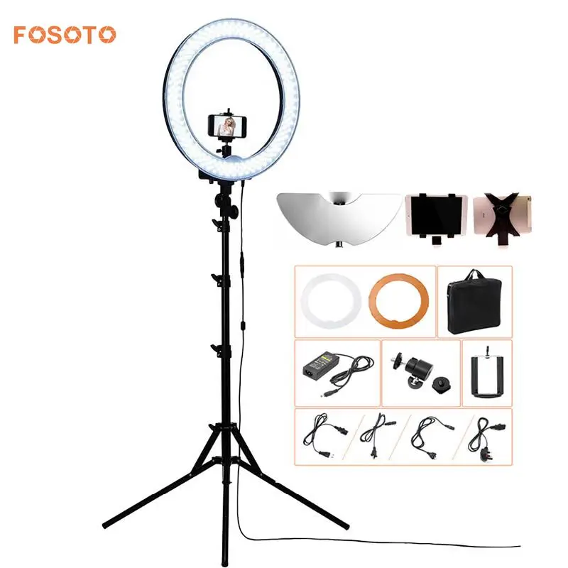

fosoto Camera Photo Video phone 55W 240 LED 5500K Photography light Dimmable Ring Video Light Lamp With Moon Mirror Tripod Stand