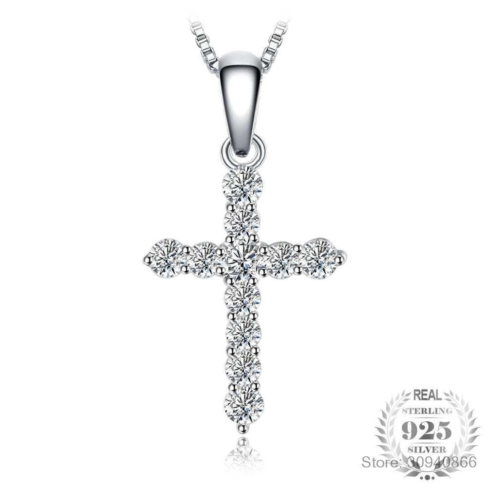 

LEKANI New Fashion Cross Necklace Accessory Ture 925 Sterling Silver Women Crystal CZ Pendants Necklace Fine Jewelry