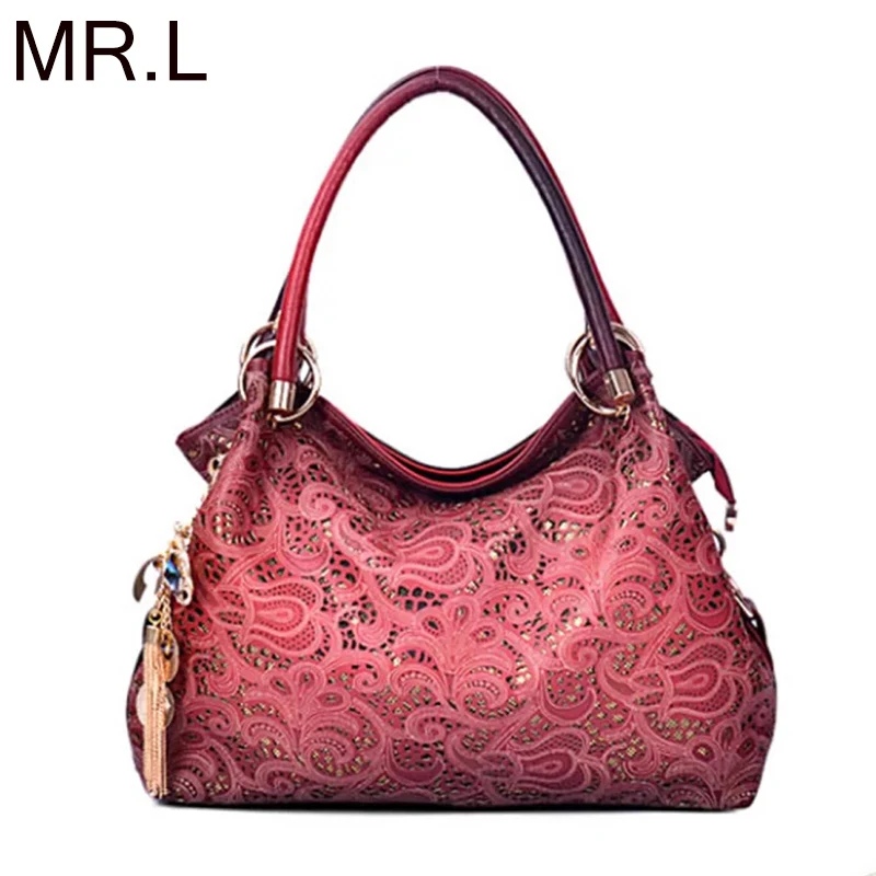 

MR.L Women Bag Vintage Handbag Hollow Out Bags Carve Women Messenger Bags Shoulder Top-Handle Purse Leather 2019 New Red Tote