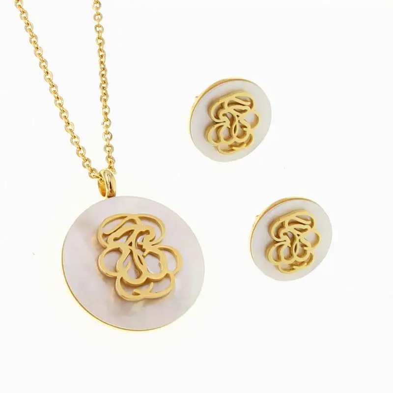 

New Stainless Hollow Plant Flower Simple Animal Style White shell design Lucky Men Women Lovers Necklace Earring Jewelry Set