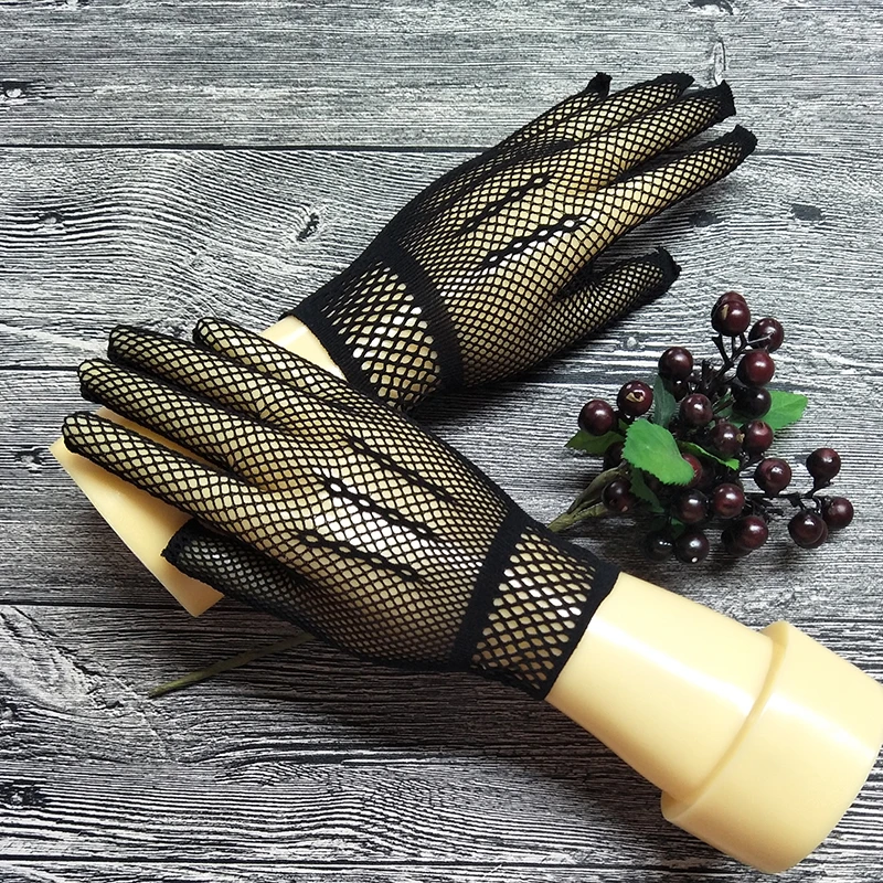 

Elastic Nylon Fishnet Gloves Women Summer Black White Driving Gloves Anti uv Sunscreen Openwork Mesh Evening Party Gloves AGB217