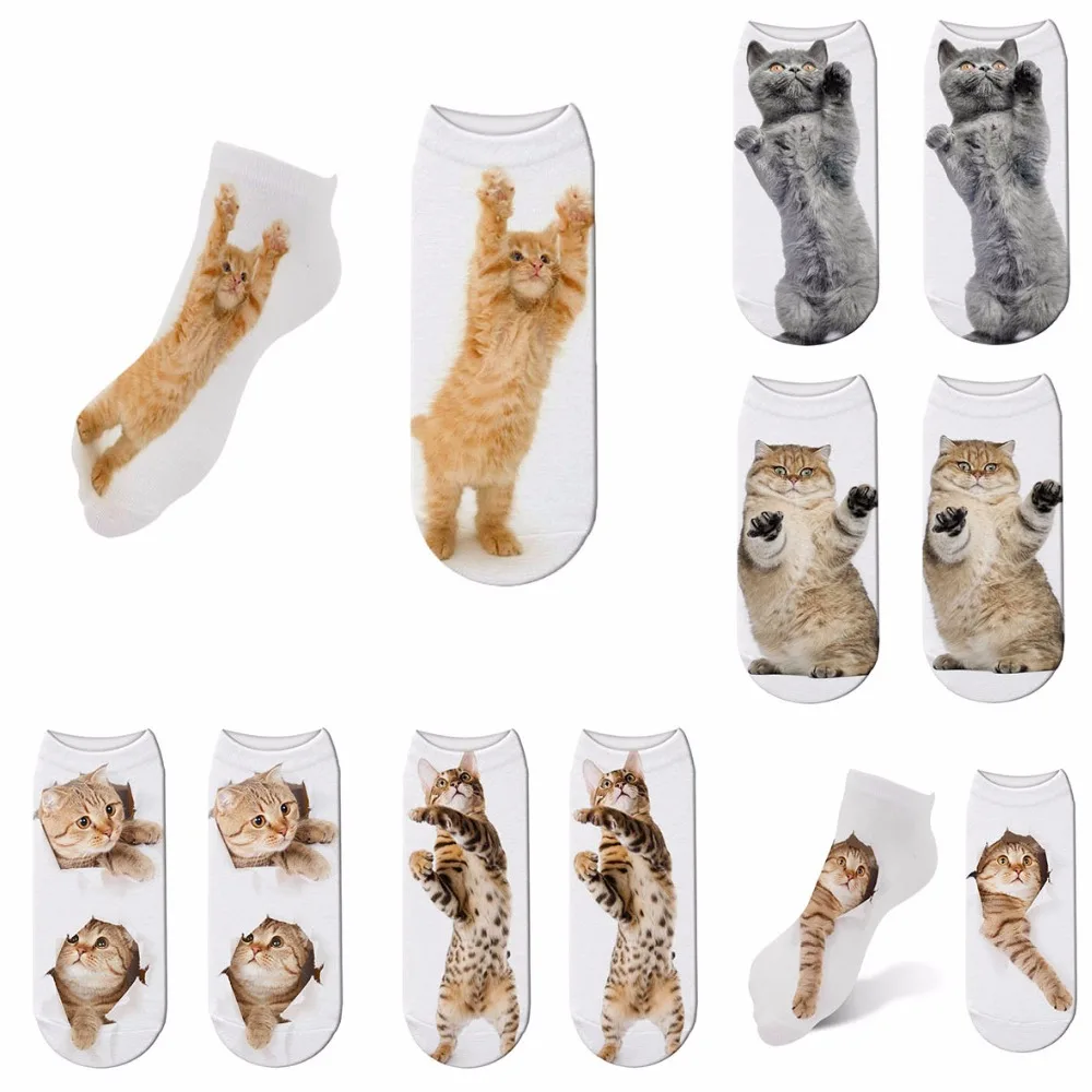 Носки с принтом «милый котенок» женские, унисекс носки с рисунками зверей из мультфильмов дышащие хлопковые носки, Calcetines Mujer Повседневное смешные носки 7ZJQ-ZWS18
