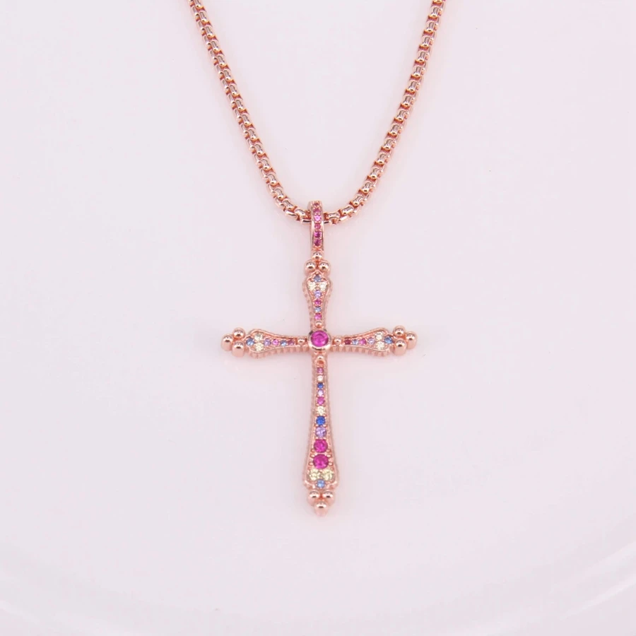 Томас роялти крест с цвет стразы циркон кулон ожерелье, викторианский стиль ювелирные изделия подарок для женщин и мужчин TS-N92