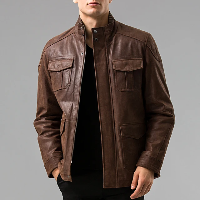 S 6XL Men's Genuine Leather jacket Pigskin Real leather jackets Men pig