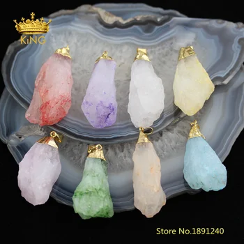 

Gold Caps Quartz Pendants,5pcs Random Color Sale Large Natural Quartz Rough Crystal Nugget Loose Beads Pendant for Necklace