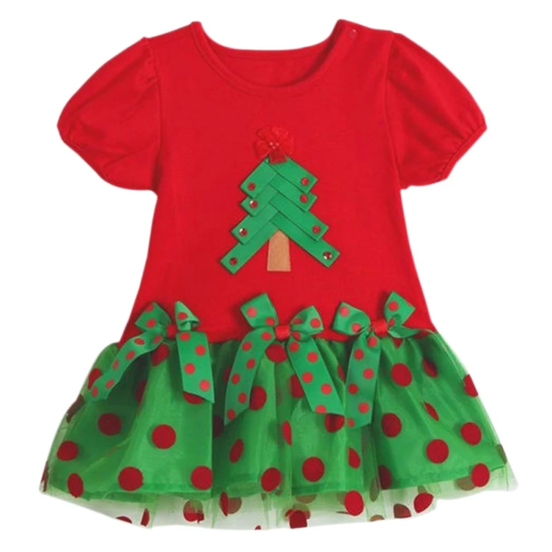 

Girls Dress Christmas Tree Polka Dot Gauze New Year Dresses Girls Long Sleeve Cotton Princess Vestidos