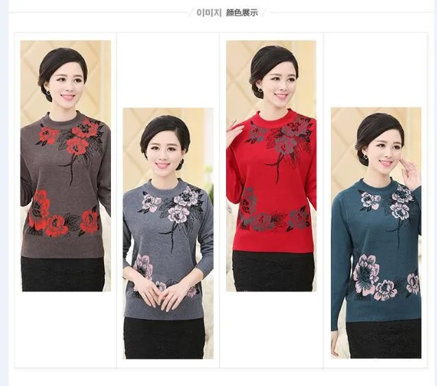 Лидер продаж осень-зима женские модные цветочные длинным рукавом Круглый Средства ухода за кожей Шеи толстый свитер