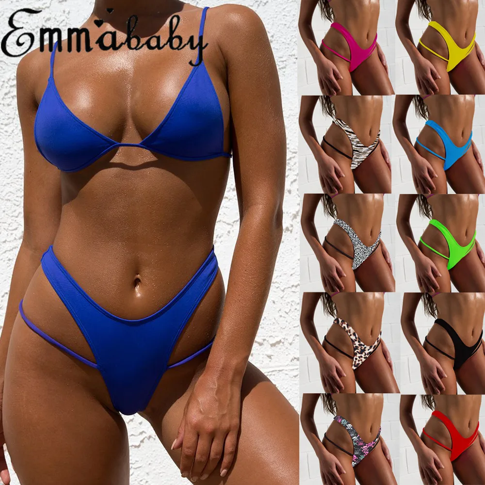2019 Women Sexy Summer High Rise Thong Bikini Bottoms