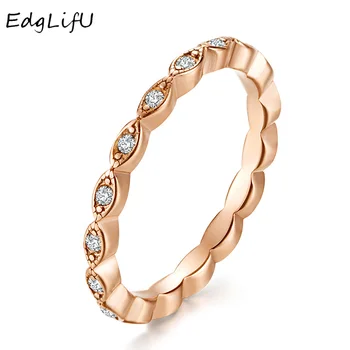 

EdgLifU Rose Gold Ring Classical Cubic Zirconia Wedding Engagement Ring for Woman Girls Stainless Steel Band Rings Bague Jewelry