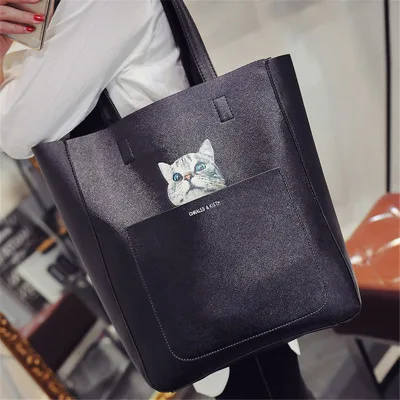 

Big bag for women 2018 new PU handbag shoulder bag fashion cat print mother and Daughter bag female portable Messenger bags