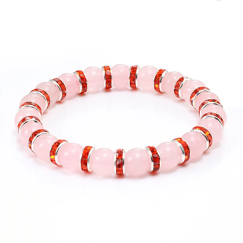 Высококачественный 11 цветов браслет с натуральным камнем браслеты с подвесками Розовый кристаллический камень для женщин мужчин Йога Эластичный 8 мм браслеты ювелирные изделия - Окраска металла: Silver Orange red