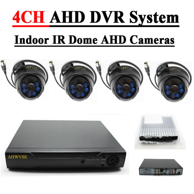 AHD 4ch комплект 1.0mp Крытый ИК купольная AHD Камера 720 P Главная безопасности CCTV Системы Товары теле- и видеонаблюдения комплект