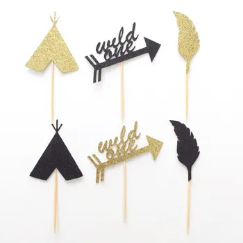 

glitter Boho tribal Wild One Arrow Teepee Cupcake toppers bridal shower Wedding engagement Bachelorette party toothpicks