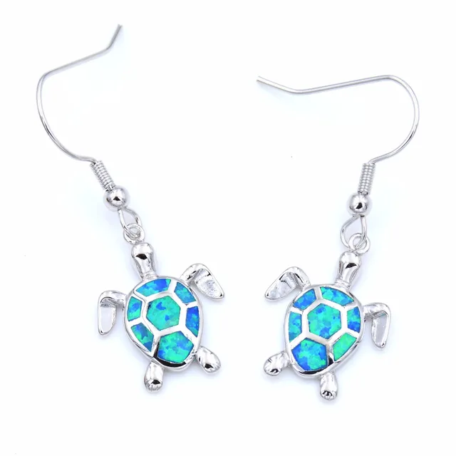 Cute Blue White Fire Opal Sea Turtle Earring In Stud Earrings From Cute Blue White Fire Opal Sea Turtle Earring