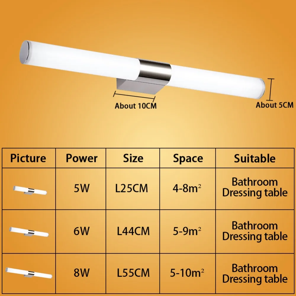 Современный светодиодный светильник для зеркала промышленный настенный светильник 8 Вт 12 Вт нержавеющая сталь 20 в 110 В освещение в помещении Водонепроницаемый Макияж для ванной комнаты