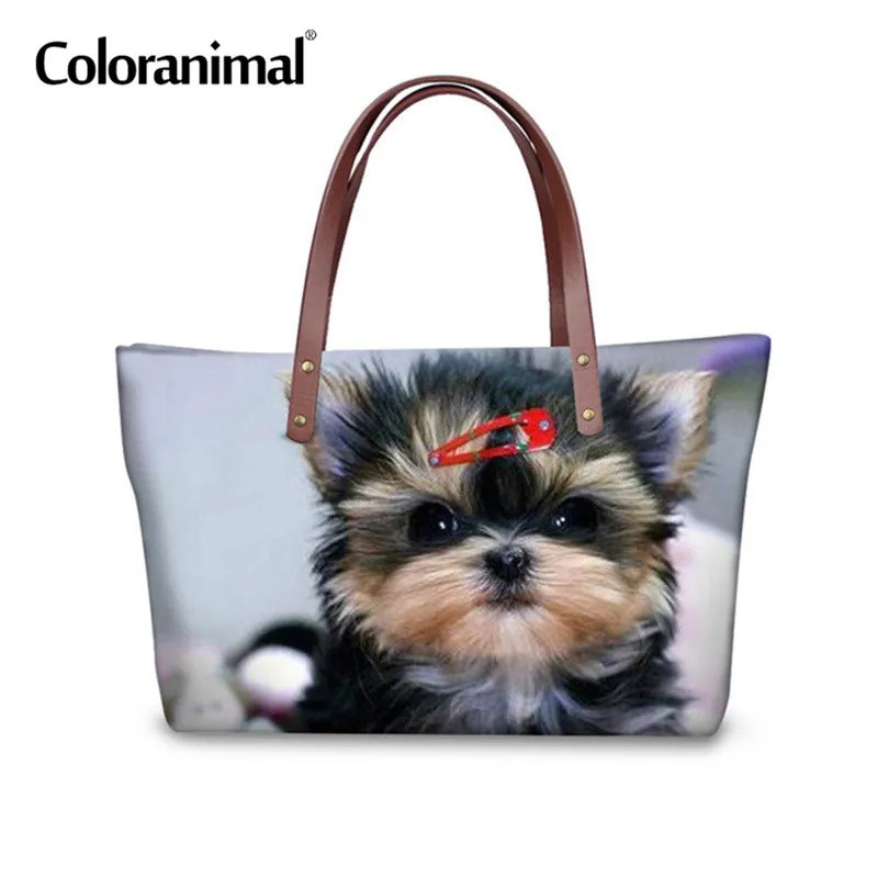 Coloranimal Women's Big Tote Bag Shoulder Bag for Ladies Female Shopper Bag Funny Pet 3D Dog Yorkshire Terrier Print Hand Bag - Цвет: H1296AL