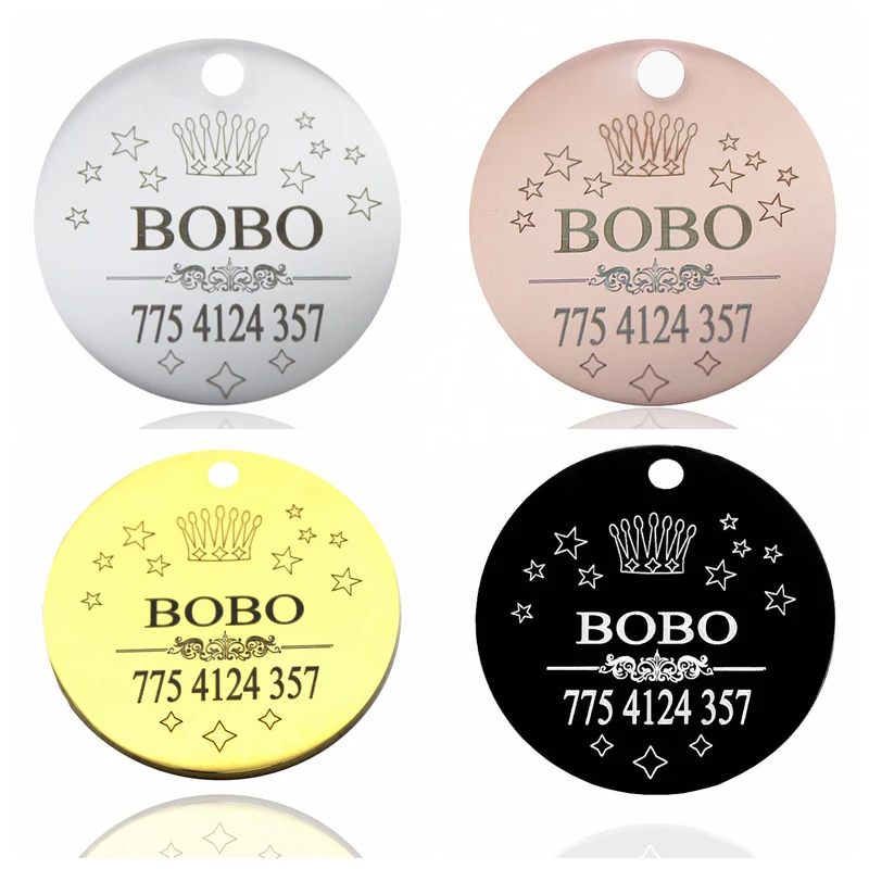 

Round Shape Stainless Steel Dog ID Tag personalized Engraved Name and Phone Collars Protect Against Dog Losing Pet Customized