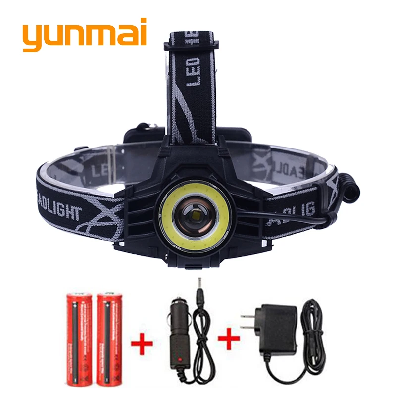 

5000 Lumen XML-T6+COB Led Headlamp Headlight Head Lamp lighting Light Flashlight Torch Lantern Fishing+18650 Battery+Car Charger