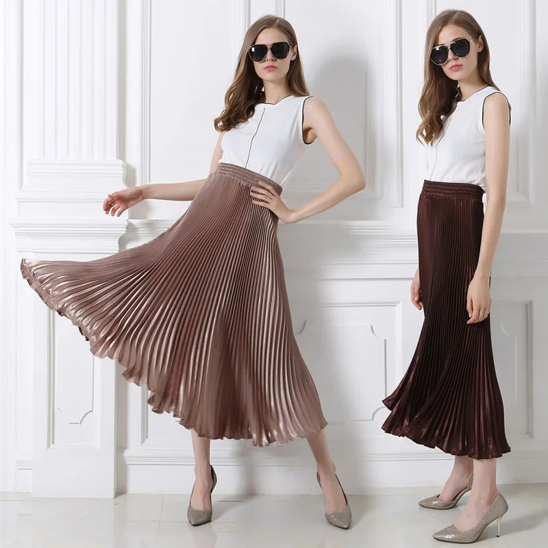 

2018 summer New hot sale Fashion Women's High Waist Pleated Solid Color Half Length Elastic Skirt Black Pink 8 colors
