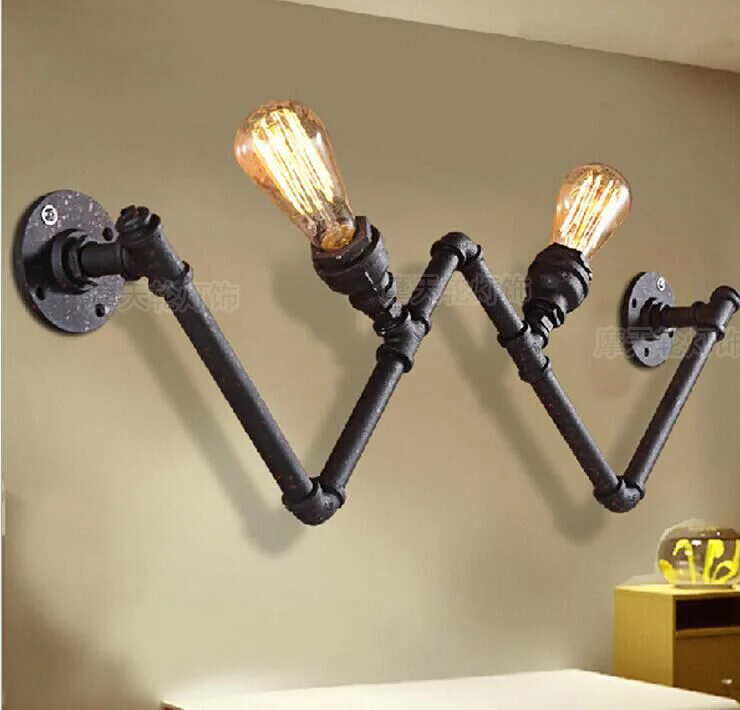 

New Fashion Wroguht Iron Water Pipe Wall Lamp Vintage Aisle Lights Loft Iron Wall Lamps Edison Incandescent Coffee Light Bulb