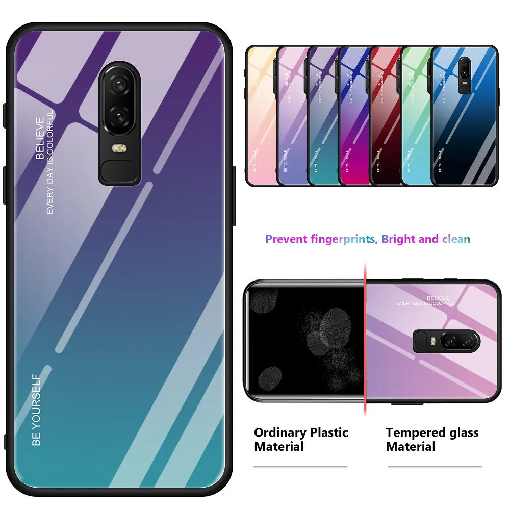 

Gradient Tempered Glass Case For Oneplus 7 Pro 1+7 Shockproof Original Silicone Back Cover For Oneplus 6 One plus 6T 1+6T 1+7pro