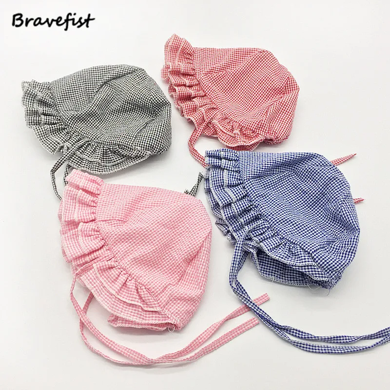 

0-6Months Cute Summer Baby Hat Plaid Cotton Girls Bucket Hat Soft Comfortable Newborn Sun Cap Infant Baby Girls Princess Hats
