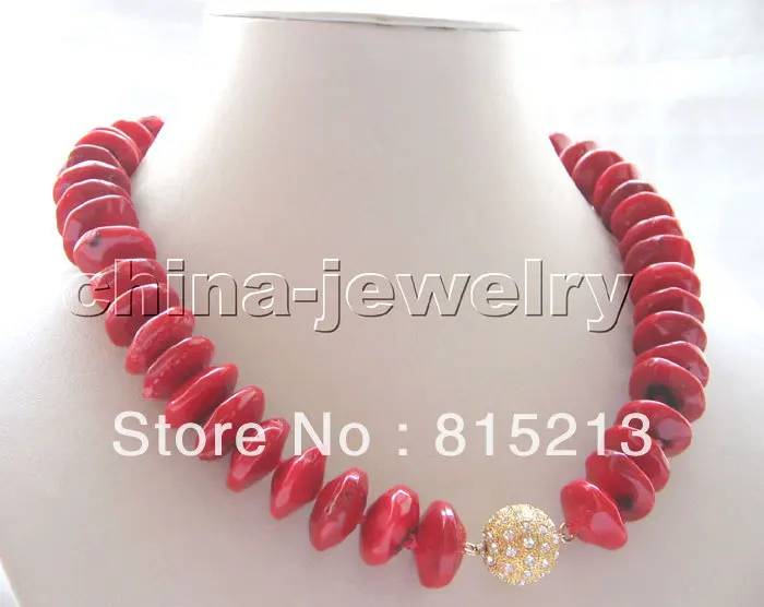 

ddh0059 Beautiful 19mm abacus red coral necklace - gold zircon ball clasp