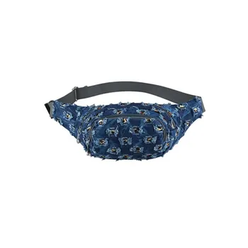 

New Outdoor Sports Chest Bag Fashion Small Canvas Shoulder Bag Tide Hollow Out Denim Bag Waist Packs