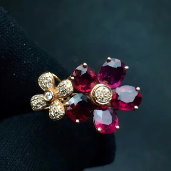 

Rubilite Tourmaline Ring 4.2ct Pure 18 K Gold Jewel Natural Rubi Tourmaline Gemstones Diamonds Female Rings for Women Fine Ring