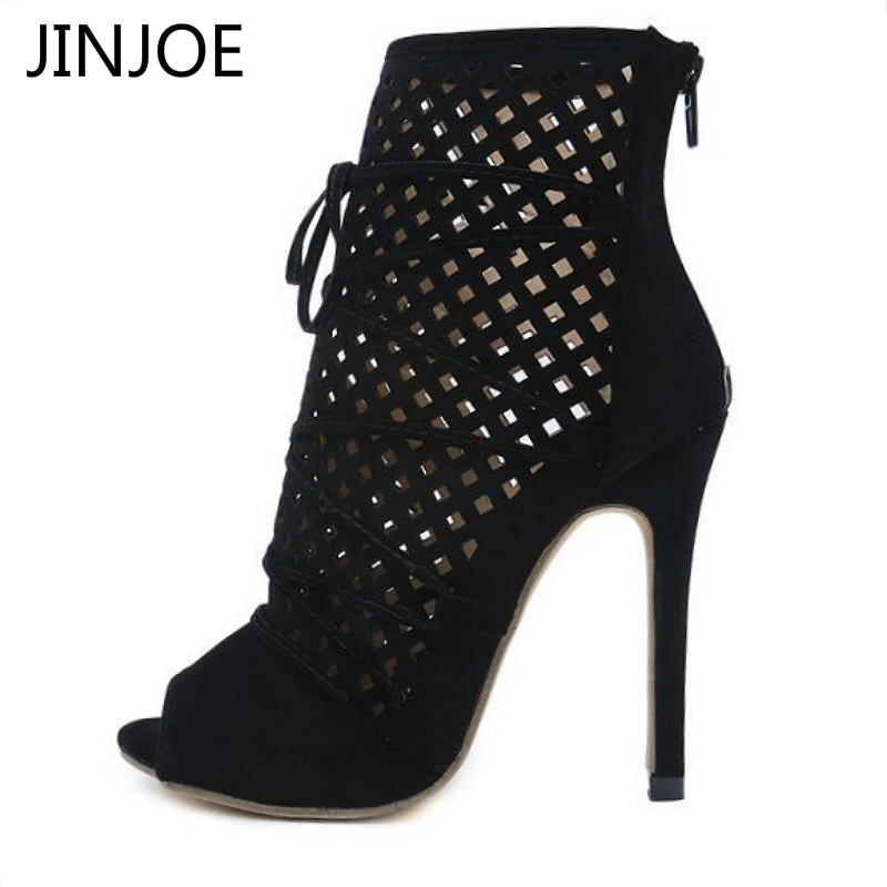 

JINJOE Woman shoes Fashoion High Heels Peep Toe Pumps Short Bootie Ankle Boots Gladiator Hollow Cut Out Sandals Hollow gridding