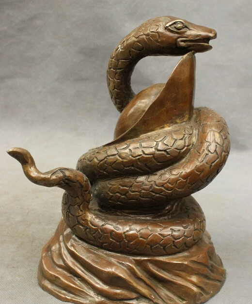

shitou 002376 Marked China FengShui Bronze Copper Wealth Zodiac Year Snake Coil YuanBao Statue discount 30% (C0324)