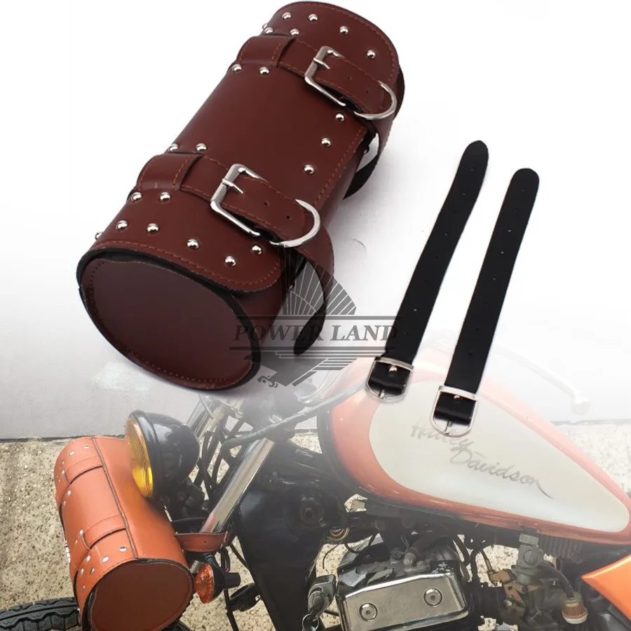 

for Harley Chopper Dyna Sportster Honda Suzuki Yamaha Universal Fit Motorcycle Brown PU Front Fork Tool Bag Luggage Saddle Bag