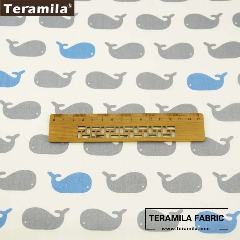 Teramila Fabrics Cotton Twill Tissue Printed Cartoon Blue and Grey Whale Patterns Textile Clothing Bedding Dolls Decoration