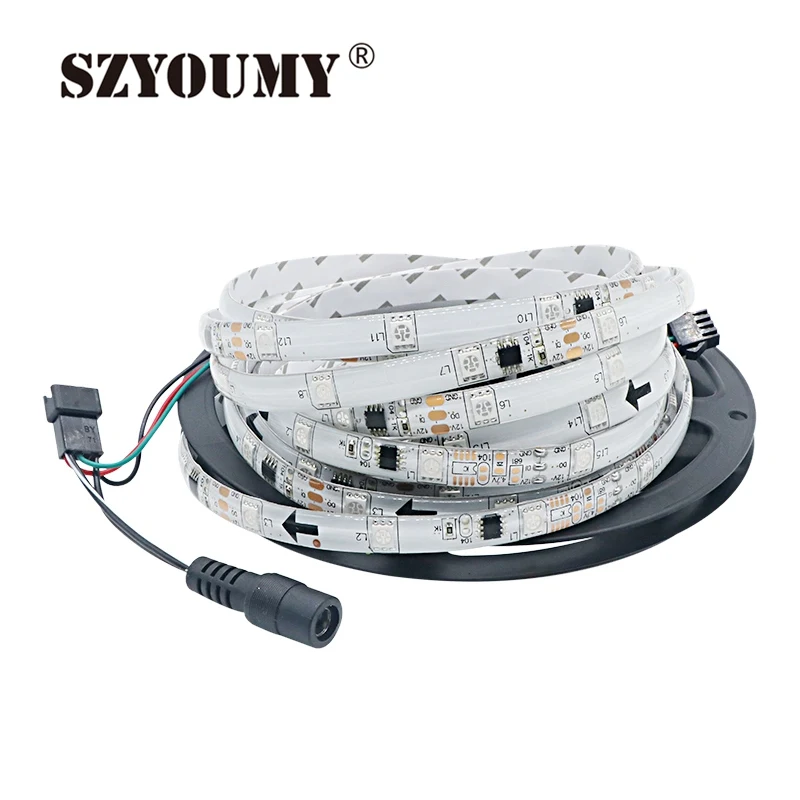 SZYOUMY 5050 SMD светодиодный полосы света smart 1903 IC RGB светодиодный Пикселей Ленты адресуемых цифровой IP67 Водонепроницаемый + RF пульт