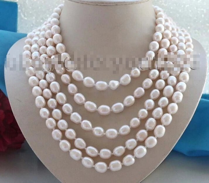 

shipping 100" Longest Genuine Natural 12mm White Rice Pearl Necklace #f2009