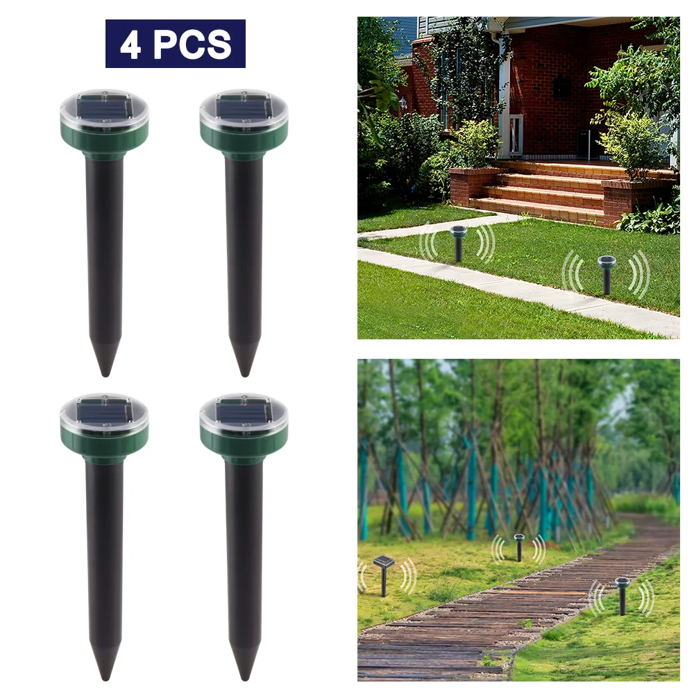 4pcs Solar Powered Ultrasonic Sonic Mouse Mole Pest Rodent Repeller Repellent Yard LED Light Repeller Outdoor Lamp Yard Garden