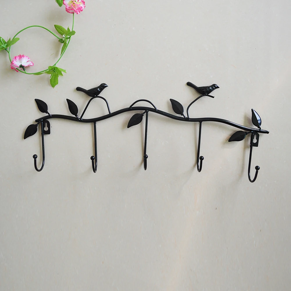 5 Hooks Wrought Iron Bird Door Hook Rack Clothes Rack Robe Key Holder Door Mounted Hat Hanger Kitchen Wall Home Decoration