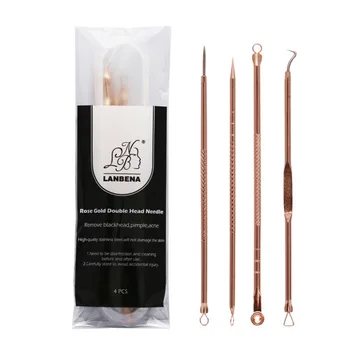

4 pieces of rose gold acne needles to blackhead clean pores for facial care tool Fast squeeze acne