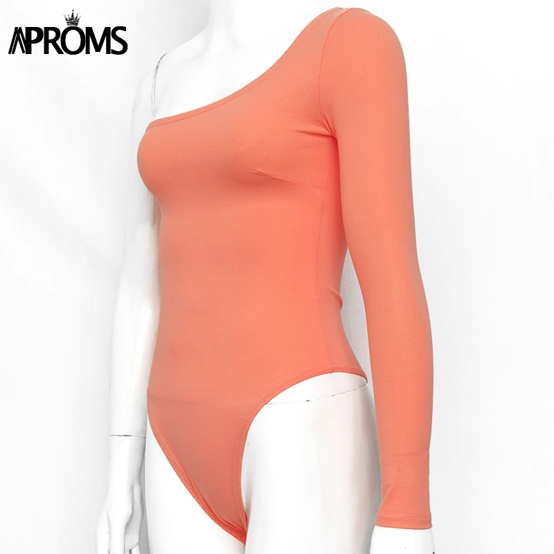 Aproms, элегантный хлопковый облегающий костюм на одно плечо, женские сексуальные обтягивающие боди с длинным рукавом, Осенний модный топ, белые футболки