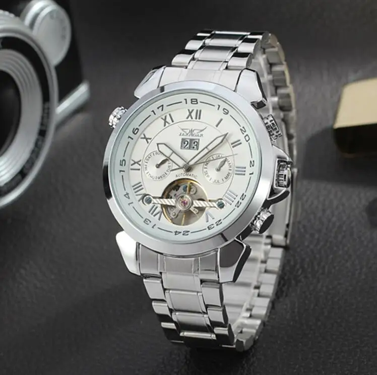 

JARAGAR Men Luxury Watch Stainless Steel Tourbillion Automatic Mechanical Wristwatch Relogio Releges