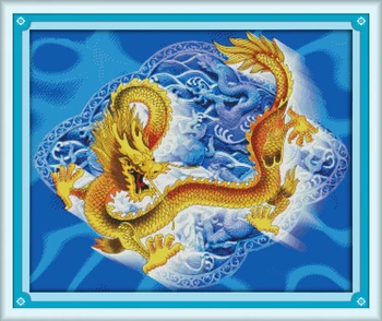 

Hot Chinese Dragon Animals cotton cross stitch kits white 11ct printed embroidery DIY handmade needle work wall home decor