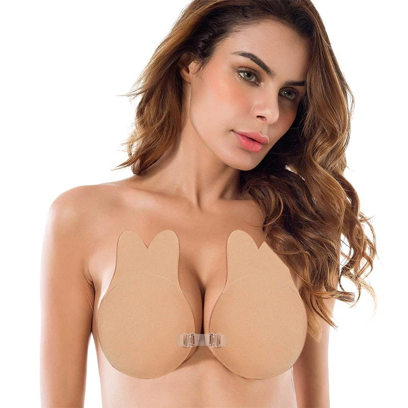 

Women Rabbit Bra Strapless Adhesive Self Nipple Breast Nipple Cover Reusable Silicone Invisible Lingerie Push Up Silicone Bra