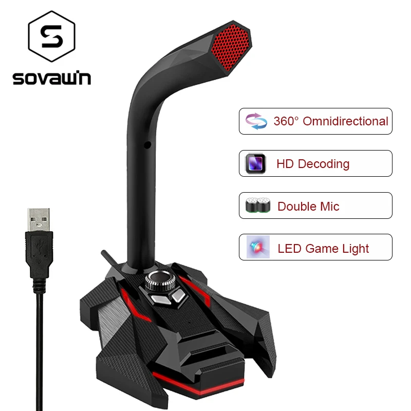 Динамический проводной микрофон USB Studio Gaming 360 Omnidirectionnel PC для компьютера рабочего