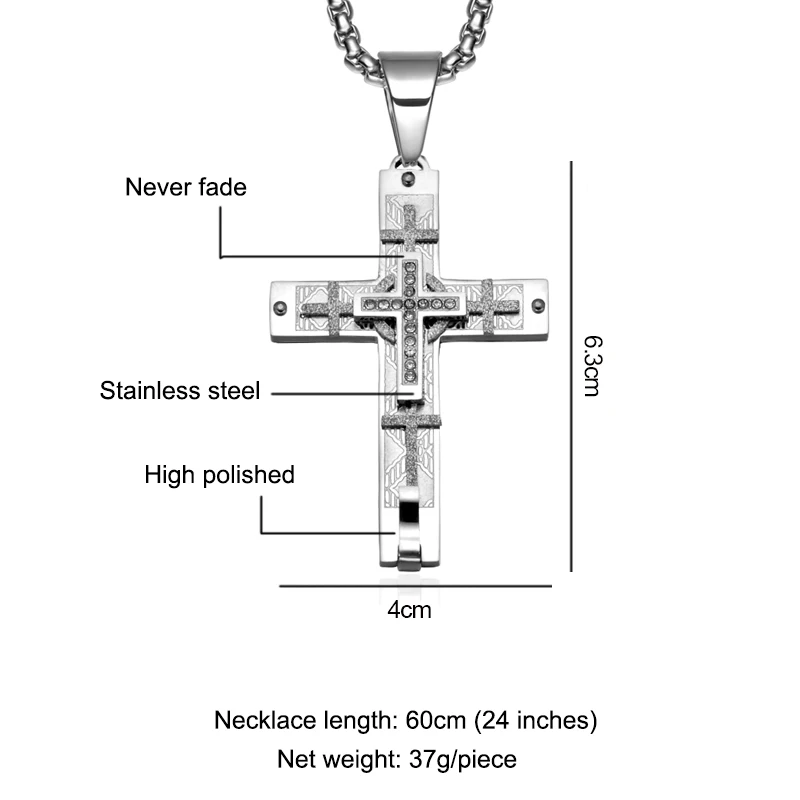 D& Z religion золотого цвета Двухслойное ожерелье с крестом из нержавеющей стали с христианским Иисусом CZ каменные подвески-кресты для мужчин ювелирные изделия