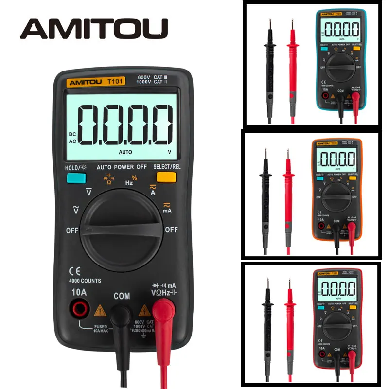 

AMITOU 4 Color T101 Bright LCD Digital Multimeter Conversion AC/DC Voltage Current Resistance Frequency Buzzer Milliamp Tester