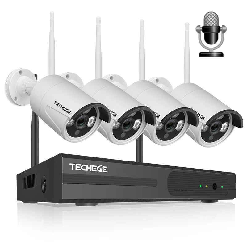 Techege 1080P Беспроводная CCTV камера система аудио запись 4CH NVR домашняя WiFi камера безопасности комплекты уличная система видеонаблюдения - Color: 4CH NVR 4 White Cam