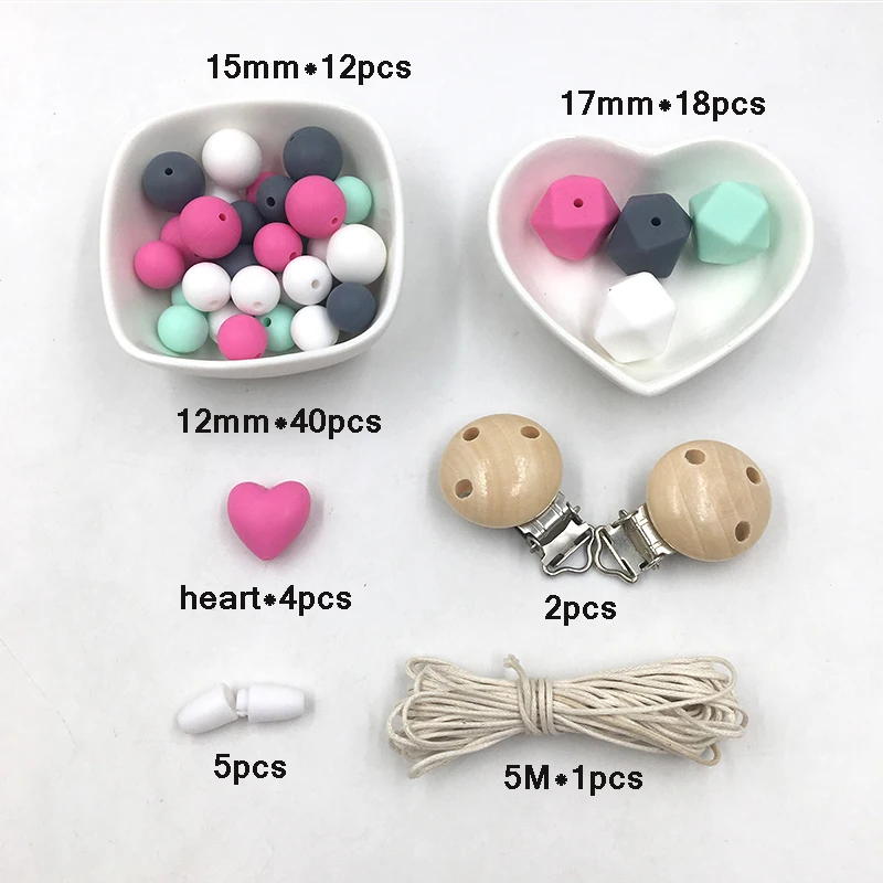 Baby Silicone Teething DIY Crafts Set Pacifier Clips Toy Safe And Natural Silicone Bead Teether Baby Nursing Necklace Pendants Baby Silicone Teething DIY Crafts Set Pacifier Clips Toy Safe And Natural Silicone Bead Teether Baby Nursing Necklace Pendants
