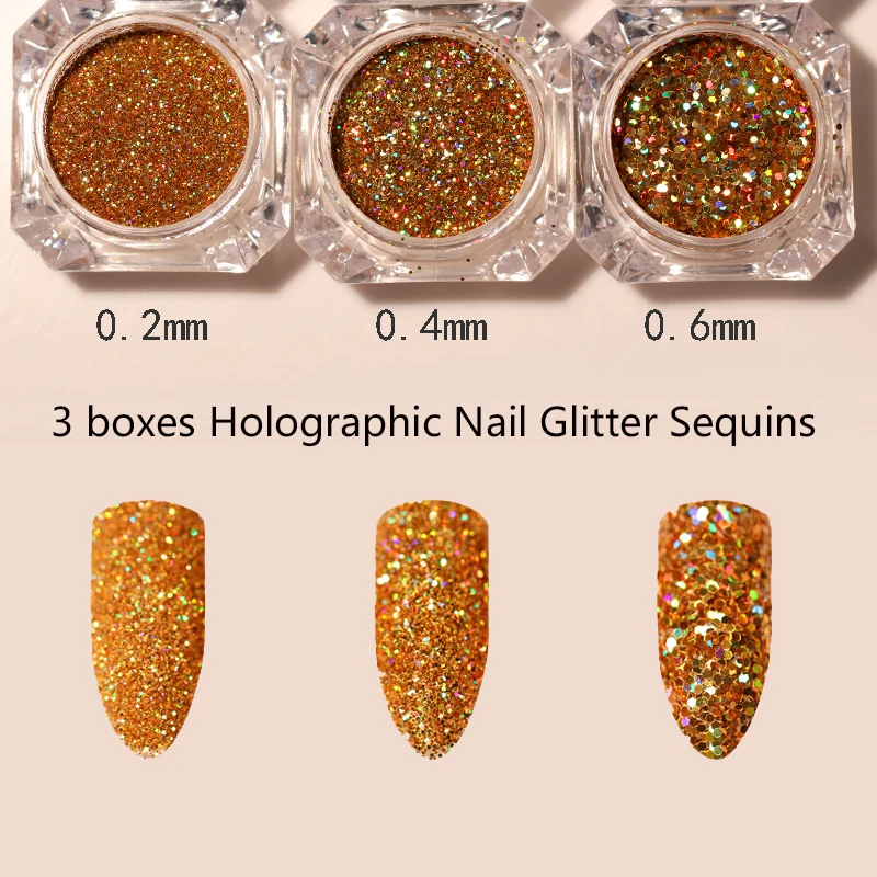 

3 boxes Holographic Nail Glitter Sequins for Nail Art Laser Powder Dust Colorful Glitter Shiny Manicure Decoration
