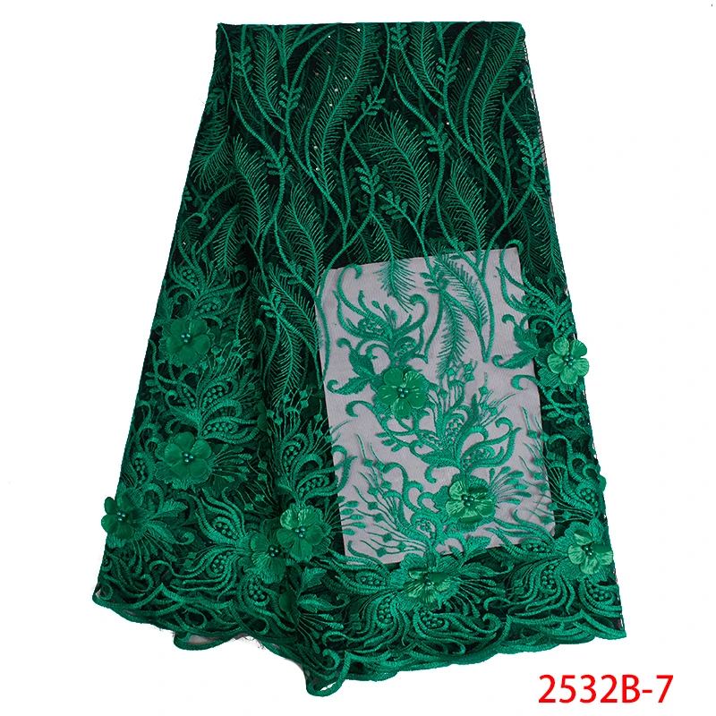 Высокое качество африканская кружевная ткань Последние 3D цветы французский тюль кружева, вышивки на сетке ткань для свадебного платья KS2532B-4